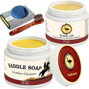 Velluxor Leather Boot Care Kit, Emu Oil, Saddle Soap for Leather, Professional Leather Cleaner & Conditioner for Horse Tack, Shoes, Bags, Couch, Cowboy & Wood, Deep Clean Moisturize, Repair & Nourish