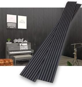 Eazart Acoustic Wood Veneer Slat Wall Panels for Interior Wall and Ceilings Decor,Noise Reduction Trim,3D Sound Proof Decorative Panels,94.49” x 23.62” Coverage 2 Pack,Modern Black