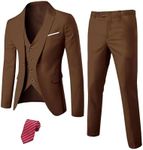 MY'S Men's Blazer Vest Pants Set, Solid Party Wedding Dress, One Button Jacket Waistcoat and Trousers, 3 Piece Slim Fit Suit with Tie Khaki