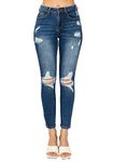 Wax Jean Women's Butt I Love You Push Up High Rise Skinny Denim Jeans with Rips, Dark Denim, 16 Plus