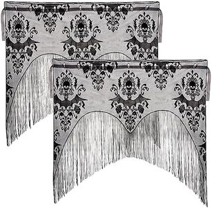 SUMERSHA 2Pcs Halloween Lace Window Curtains Black Tassel Skull Skeleton Door Curtain Window Valance for Party Halloween Decorations, 38 x 40 Inch