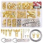 Hilitchi 500 Pcs Picture Hanging Kit, Heavy Duty Picture Frames Hangers Wall Hanging Assortment Kit with Screws, Nails, D Rings, Hooks, Wires, Sawtooth Hangers and Heavy Duty Hooks