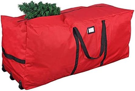 ProPik Holiday Rolling Tree Storage Bag, Extra Large Heavy Duty Storage Container, 28" H X 16.5" W X 60" L with Wheels & Handles Fits Up to 9 Foot Tall Disassembled Trees 600D Oxford Red