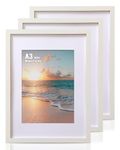 Cispree A3 Photo Frame-3 Pack, A3 Wooden Picture Frames with Mount for A4 Print for Wall, with Acrylic Clear Glass, Fit Large Poster/Documents Frame for Family/Christmas (29.7x42 cm)-White