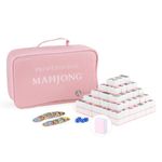 AzulHome Mahjong Game Set, Complete Traditional Mahjong Game, 144 Numbered Melamine Tiles with 4 Dices Poker Chips and One Storage Bag 42mm Large Size (Pink)