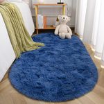 Terrug Fluffy Area Rug for Bedroom Living Room,Soft Oval Girls&Boys Rugs for Kids Room Baby Nursery,Light Navy Carpet for Dorm Teen's Room-Home Decor Shaggy Plush Throw Rug 2.6 x 5.3 Feet Light Navy