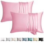 WLOSJ 100% Silk Pillowcase for Hair and Skin Toddler Size 2 Pack Mulberry Silk Pillow Case 14 x 19 Inches Highest 6A Silk Kids/Travel Pillow Cover Soft Breathable Cooling with Hidden Zipper, Pink