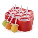 Whitecloud TRANSFORMING HOMES® Ice Cream Mold Mini Pop Molds 9 Miniature Popsicle Molds with Sticks and Drip-Guards Silicon (Red, 102)