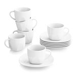 MALACASA, Series Elisa, 12-Piece Ivory White China Porcelain Drinkware Coffee Set with 6-Piece Cups and 6-Piece Saucers, Service for 6