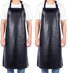 2 Pack Waterproof Rubber Black Vinyl Apron for Men 39" Lightweight Chemical Resistant Industrial Work Apron Adjustable Plastic Aprons for Dishwashing Butcher Dog Grooming Lab Work Fish Cleaning