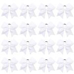 16PCS 8" Large Cheer Hair Bows Ponytail Holder Elastic Band Handmade for Cheerleading Teen Girls College Sports (White, 16 Count (Pack of 1))