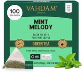 VAHDAM, Mint Green Tea Bags (100 Count) 100% Pure Leaf Tea, High Grown, Low Caffeine, Non GMO, Gluten Free | Plant-Based Pyramid Tea Bags | Direct from Source