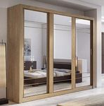 Arthauss Modern Bedroom Mirrored Sliding Door Wardrobe ARTI 2 in Oak Shetland 250cm - Flat Pack Mirrored Wardrobe with Hanging Rails and Spacious Drawers - Ideal for Compact Spaces