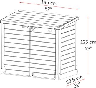 Duramax Cedargrain 1200L Plastic Garden Storage Shed – Grey, Flat Lid, Fits 2x 240L Bins, 145x85x125cm
