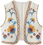 Yimoon Women's Vintage Floral Embroidered Vest Boho Casual Open Front Sleeveless Cardigan Waistcoat, Yellow, Medium