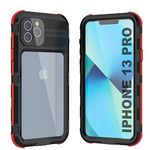 Punkcase for iPhone 13 Pro Waterproof Aluminum Case [Metal Extreme 2.0 Series] IP68 Rugged Bumper Cover W/Buillt in Screen Protector | Ultimate Protection for iPhone 13 Pro (6.1") [Black-Red]