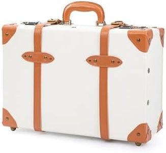 COTRUNKAGE Large 20" Carry On Suitcase Cute Pu Overnight Vintage Trunk Luggage Bag for Women with Combination Locks, Pearl White