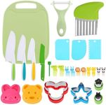 26 Pcs Kids Knife Set for Real Cooking, Montessori Toddlers Kitchen Tools Include Plastic Safe Knives Cutting Board Peeler Sandwich Cutters for Toddler Educational Gift