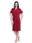 SAND DUNE Women's Half Sleeve Soft Cotton Knee Length Bathrobe (Red, X-Large)