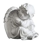 Nestasia Artisanal Small White Sitting Angel Statue with Wings and Smooth Finishing for Decoration, Living Room, Shelf, Mantel, Home Décor | Perfect for Gifting (4.7 Inch)