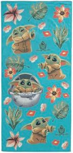 Jay Franco Serviette Enfant Star Wars The Mandalorian avec bébé Yoda Grogu - pour Le Bain, la Plage et la Piscine - 100% Coton, 71 x 147 cm - Serviette de Plage Fille ou garçon