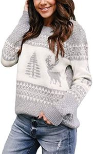 Sidefeel Women Christmas Pullover Sweater Cute Reindeer Jumper Medium Grey