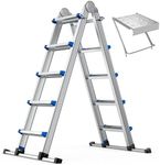 17FT Aluminum Foldabl Extension Ladder - Heavy-Duty A-Frame Adjustable Design for Home & Work, 330lbs Capacity, Retractable System with Safety Lock