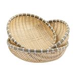 3 Pack Large Woven Baskets, Bamboo Basket Tray Natural Handmade Woven Round Bamboo Basket Kitchen Countertop Fruit Basket for Fruits Vegetables Bread Drinks Snacks,9/10 /11 inch