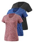 Cosy Pyro 3 Pack Women's Short Sleeve Dry Fit T-Shirts Moisture Wicking Athletic V-Neck Gym Tee Exercise Yoga Tops Black/Navy/Wine XL