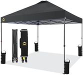 CROWN SHADES 10x10 Pop Up Canopy - Beach Tent with One Push Setup - Outdoor Canopy Tent with STO-N-Go Cover Bag for Events, Parties, Silver Coated Top, 3 Height & 4 Sand Bags,Black