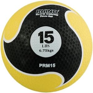 Champion Sports Rhino Elite Medicine Ball-Durable Rubber Weighted Ball & Textured Grip for Core Strength-Cardio & Cross-Training Workouts-Home or Gym Fitness-Yellow (15lbs)
