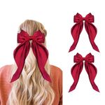 2 Packs Silky Satin Hair Bows, Big Bow Hair Clips for Women Girls Hair, Oversized Long Tail Hair Ribbons (2 Red)