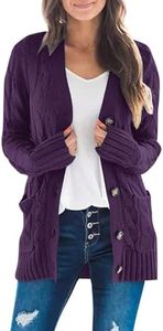 MEROKEETY Women's 2024 Fall Long Sleeve Cable Knit Sweater Open Front Cardigan Button Loose Outerwear Plum