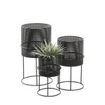 Deco 79 Metal Indoor Outdoor Woven Planter with Removeable Stands, Set of 3 23", 19", 15" H, Black