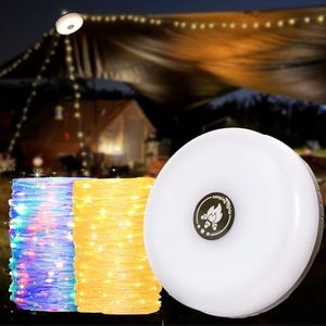 Luci da Esterno Giardino da Campeggio, 10M Striscia Luminosa Catena 2 in 1, 8 Modalità, RGB + Bianco Caldo, Impermeabile IP44, Luce da Campeggio Ricaricabile Portatile per Feste/Giardini/Patio/Natale