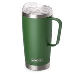 koodee 20 oz Insulated Coffee Mug with Lid and Handle, Stainless Steel Double Wall Vacuum Camping Mug Travel Coffee Tumbler with Straw (Grass Green)