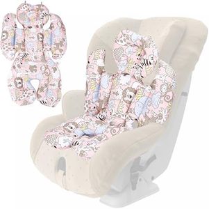 CHILDLIKE BEHAVIOR Infant Car Seat Insert - 28.3 x 16.1 inch - Baby Head and Body Support for Stroller, Carriage, Highchair - Infant Padding Cushion Inserts - Pink with Safari Prints