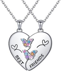 JZMSJF S925 Sterling Silver Best Friends Necklaces Matching Heart Friendship Necklaces for 2 BFF Gifts Jewelry Set, Sterling Silver, Cubic Zirconia