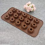 First Try 15 Cavity Melting Chocolate Silicone Molds for Valentine's Day DIY Gift Mini Donut and Flower Shape Flowers Day Hot Cocoa Moulds for Cake Candy Jelly Ice Cube (Donut Flower)