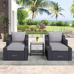 BRISHI 5 Pieces Patio Furniture Set Outdoor Sofa and Ottoman Set with Cushions & Center Table || Balcony Sofa || Wicker Rattan Garden Sofa Set (Black + Grey)