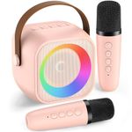 Mini Karaoke Machine for Kids Adults, Portable Bluetooth Speaker with 2 Wireless Microphone, Birthday Gifts for Girls Boys Ages 4, 5, 6, 7, 8, 9, 10, 12+ Years Old (Pinkcolor)