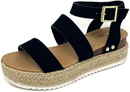 Soda Top Shoe Bryce Open Toe Buckle Ankle Strap Espadrilles Flatform Wedge Casual Sandal Black Size: 7