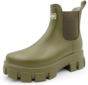 Amoji Unisex Chelsea Rain Boots Waterproof Platform Short Boots Short Rainy Footwear 917 OliveGreen 7 Women/6 Men