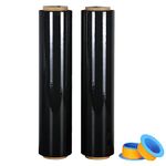 BOMEI PACK Stretch Wrap Film Black, Plastic Wrap 20 inch x 1000ft, 2 Packs with Rotatable Sleeve