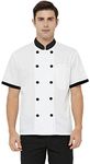 TOPTIE Short Sleeve Chef Coat Jacket White Lightweight Button Chef Uniform