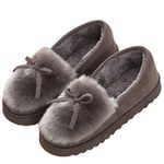 Kemosen Women Faux Fur House Slippers Moccasins Ladies Breathable Indoor Outdoor Comfort Loafer Shoes, Grey, 3.5 UK