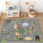 Car Rug Play Mat Great for Playing with Cars and Toys, Kid Playroom Carpet with Rubber Backing, Game Area for Baby Toddler Kid Child Educational Learn Road Traffic in Bedroom(Gray,2'6"x4')