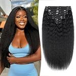 Clip in Hair Extensions Real Human Hair Clip ins Remy Human Hair Clip in Extensions Black Women Invisible Natural Kinky Straight Seamless Clip on Hair Extensions 8pcs Double Weft 14inch