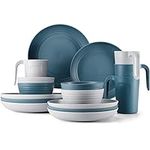 Odoland Lightweight Unbreakable Cutlery Sets for 4 People, Microwave and Dishwasher Safe Plates Bowls Mug Kit, Reusable Dinnerware with Cutlery, for Camping, Kitchen Color