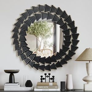 Uaeoo Wall Mirror Decorative,Large Round Modern Decorative Wall Mirror,Black Mirror Wall Decor Metal Wall Art Mirror for Entryway,Living Room,Bedroom,Dining Room Foyer Hallway Decor 28 in